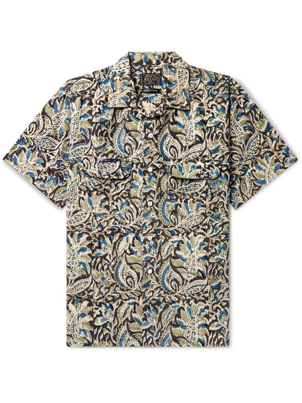 Beams plus Japan camp collar printed cotton festival button up t-shirt large